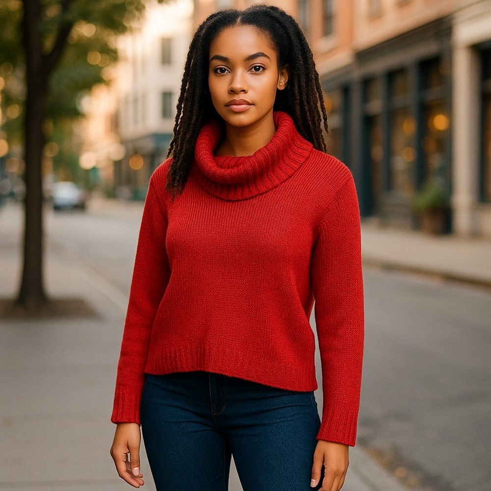 Banana Republic Sweater Medium Red‎ Cowl Neck Angora Wool Blend Knit Cabincore